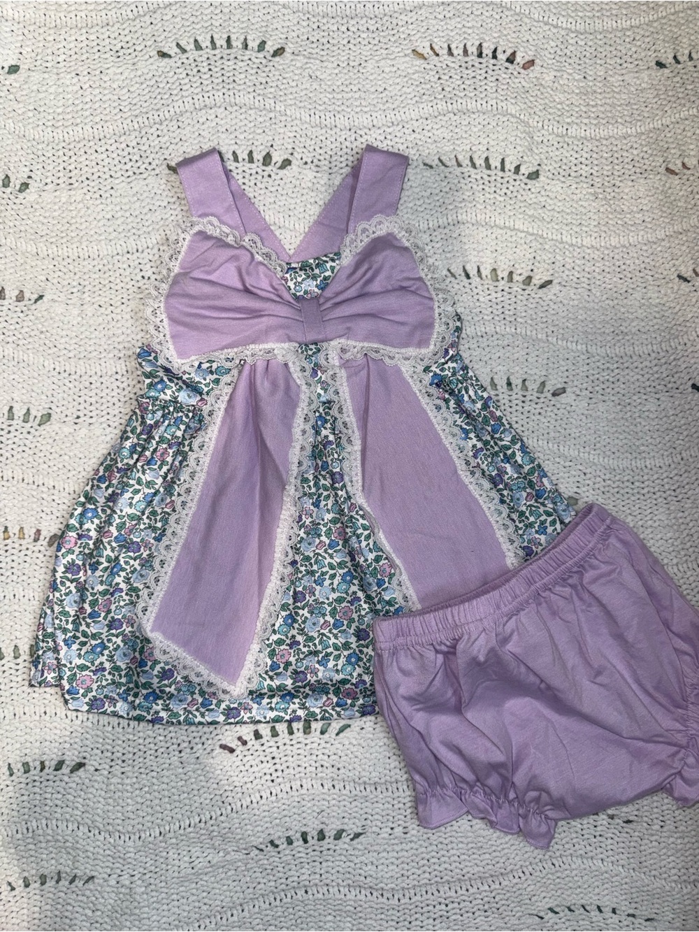 NWT Abby & Evie Lilac Bow Floral Dress & Bloomers Set for Kids